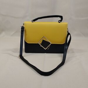 NWOT Yellow Black Business Casual Chic Preppy Women's Crossbody Handbag Purse